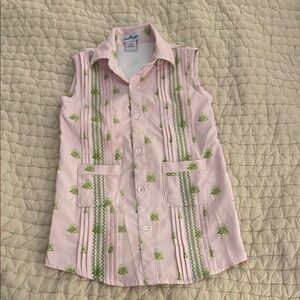 Pink and Green Blue Quail Kids Guayabera Sleeveless dress